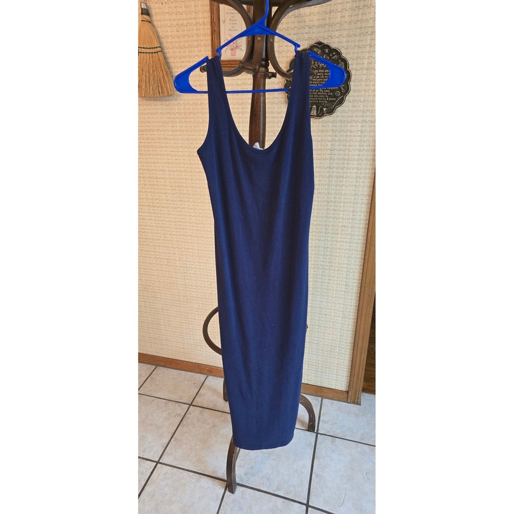 Vintage Express Tricot Navy Blue Knit Maxi Dress Sleeveless Scoop Neck Small